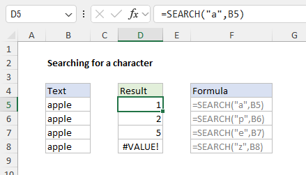 Searching for a character in a cell