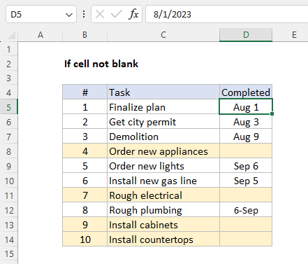 Using conditional formatting to highlight open tasks
