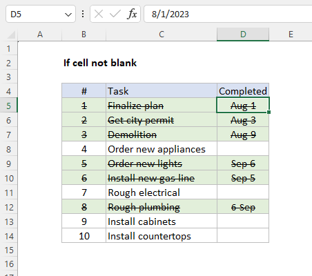 Conditional formatting to highlight cells based on a cell that is not blank