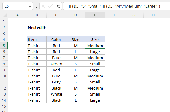 Nested IF function example