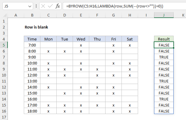 Testing for blank rows with the BYROW function