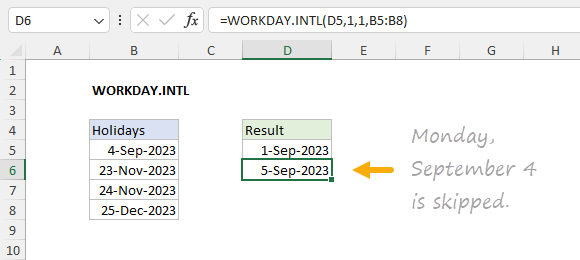 Basic operation of WORKDAY.INTL function