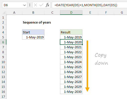 Formula for series of years in older versions of Excel