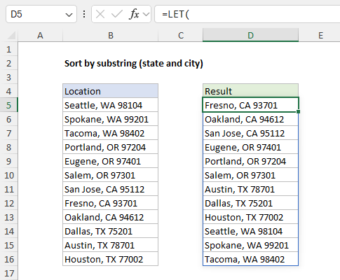 Extending the formula to sort by state and then by city
