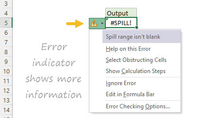 SPILL error indicator provides more information