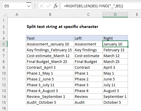 Formulas for splitting text in older versions of Excel
