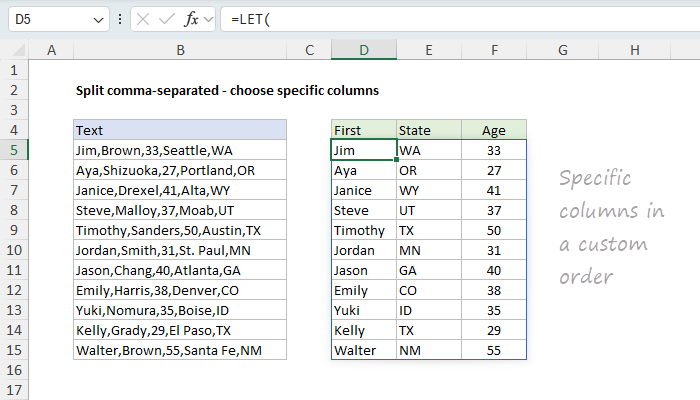 Choosing specific columns to return with CHOOSECOLS