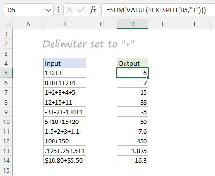 Delimiter set to a plus symbol "+"