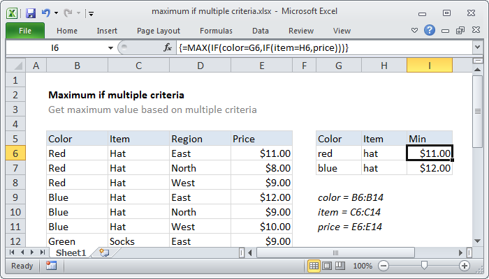 Excel Formula Maximum If Multiple Criteria Exceljet