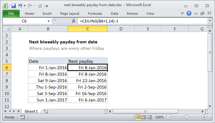 Excel Formula Next Biweekly Payday From Date Exceljet