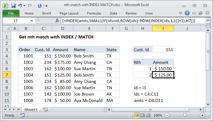 Excel Formula Get Nth Match With Index Match Exceljet