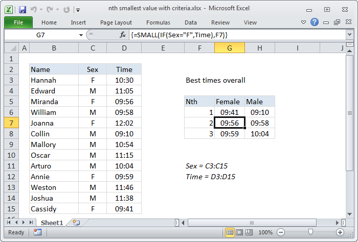 Excel Formula Nth Smallest Value With Criteria Exceljet