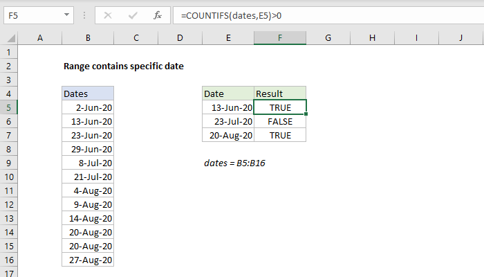 Excel Formula Range Contains Specific Date Exceljet