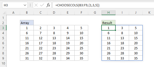 CHOOSECOLS with array constant