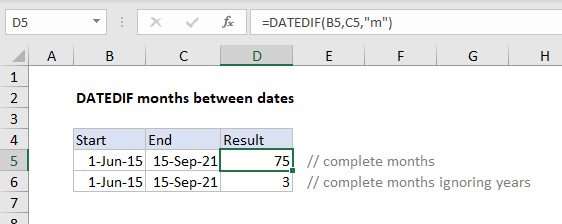 DATEDIF difference in months