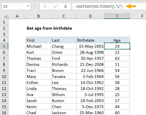 DATEDIF get age from birthday