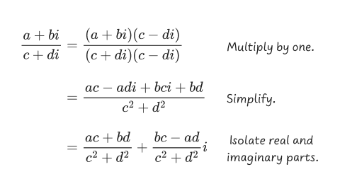 Complex division expressed as multiplication.