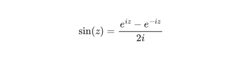 Sine of a complex number in terms of the exponential function.