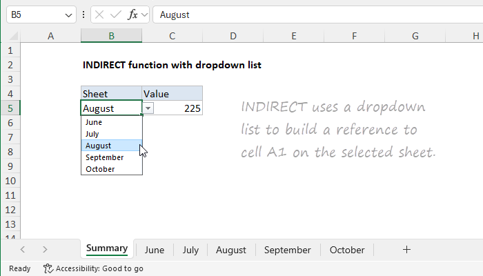 INDIRECT with a dropdown list to select sheet name