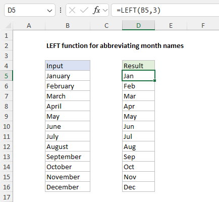  LEFT function example - abbreviate month names