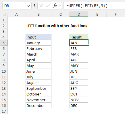 Example - The LEFT function with the UPPER function