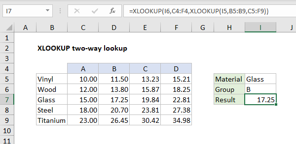 XLOOKUP - two-way lookup example