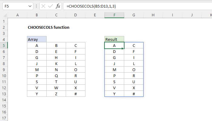 Excel CHOOSECOLS function