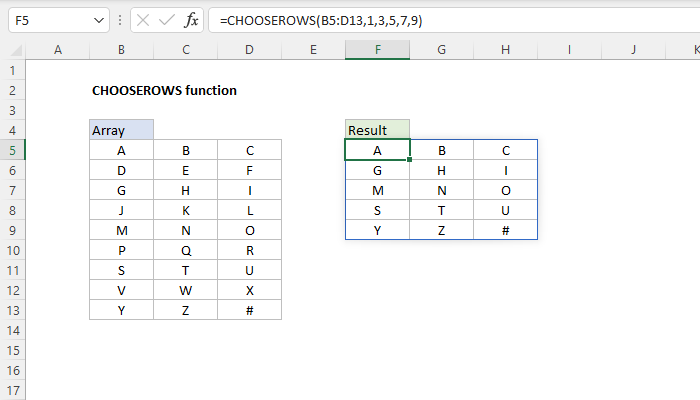 Excel CHOOSEROWS function