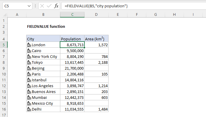 Excel FIELDVALUE function