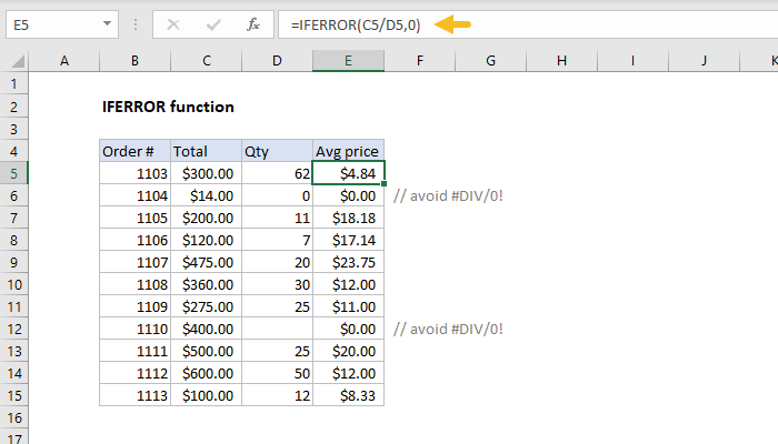 How To Use The Excel Iferror Function Exceljet