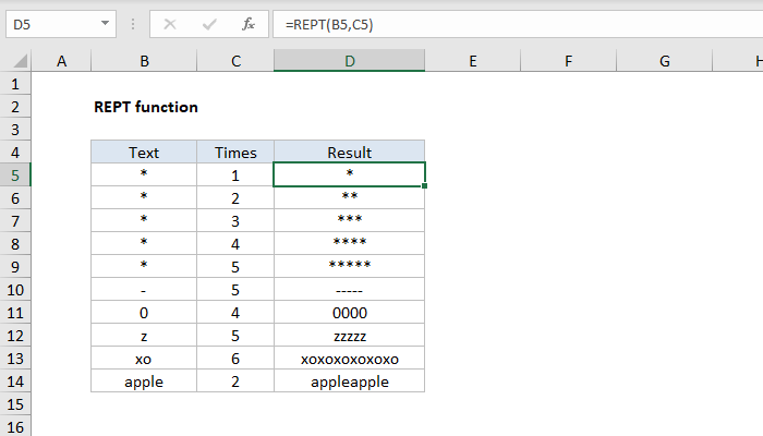 How To Use The Excel Rept Function Exceljet