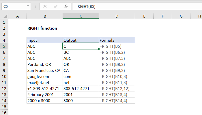 How To Use The Excel Right Function Exceljet