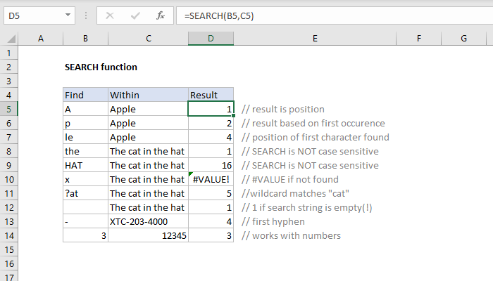 How To Use The Excel Search Function Exceljet