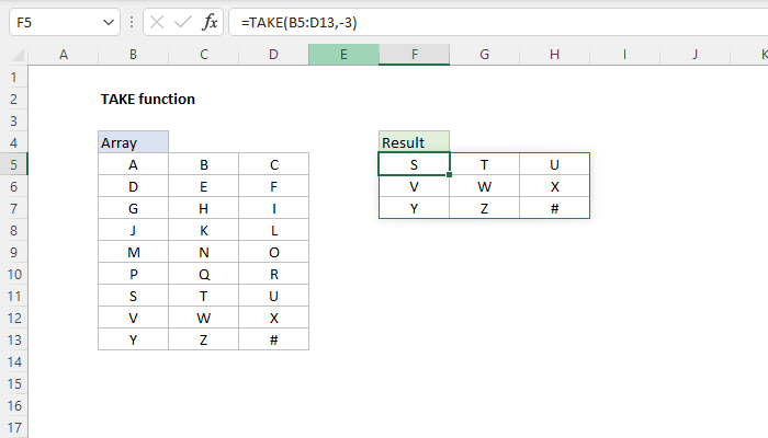 Excel TAKE function