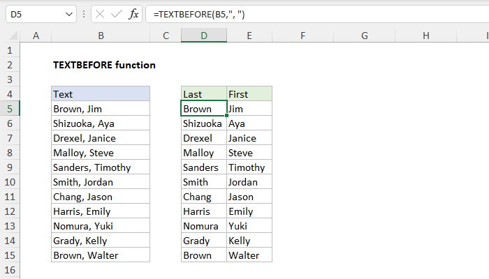 Excel TEXTBEFORE function