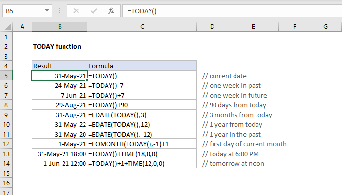 How To Use The Excel Today Function Exceljet