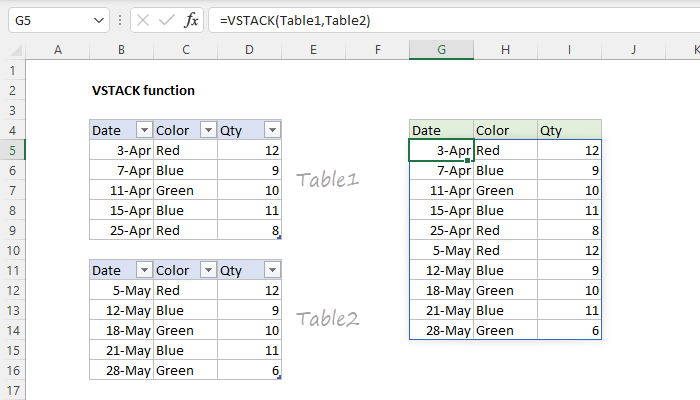 Excel VSTACK function