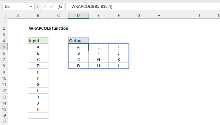 Excel WRAPCOLS function