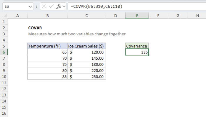 Excel COVAR function