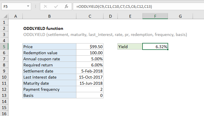 How To Use The Excel Oddlyield Function Exceljet