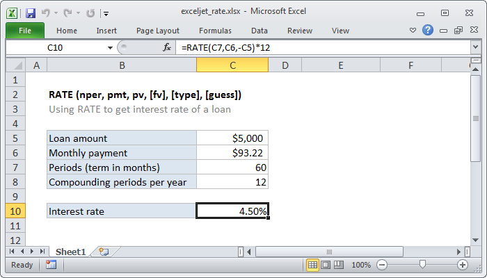 How To Use The Excel Rate Function Exceljet