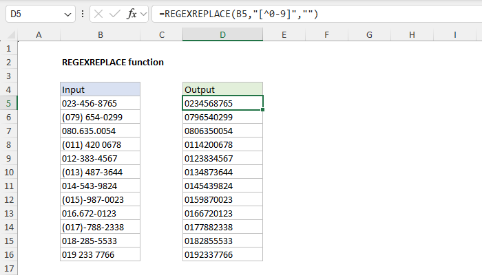 Excel REGEXREPLACE function