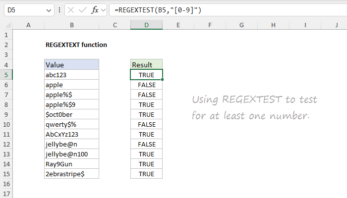 Excel REGEXTEST function