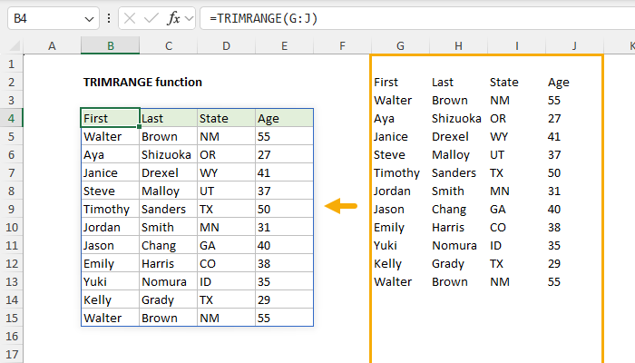 Excel TRIMRANGE function