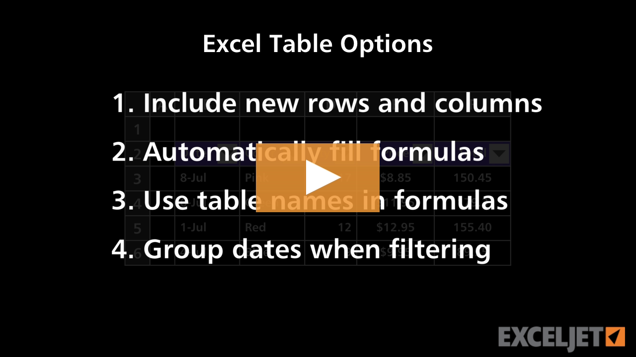 Excel Tutorial Excel Table Options