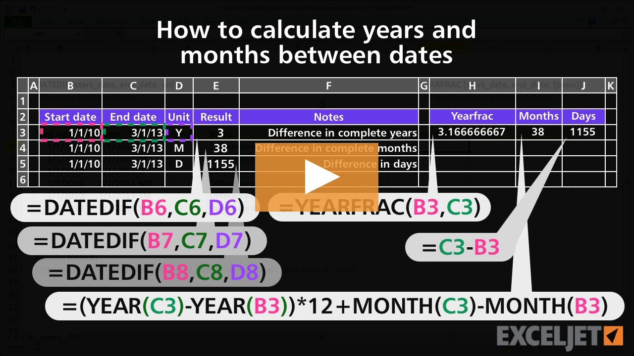 Excel Tutorial How To Calculate Years And Months Between Dates