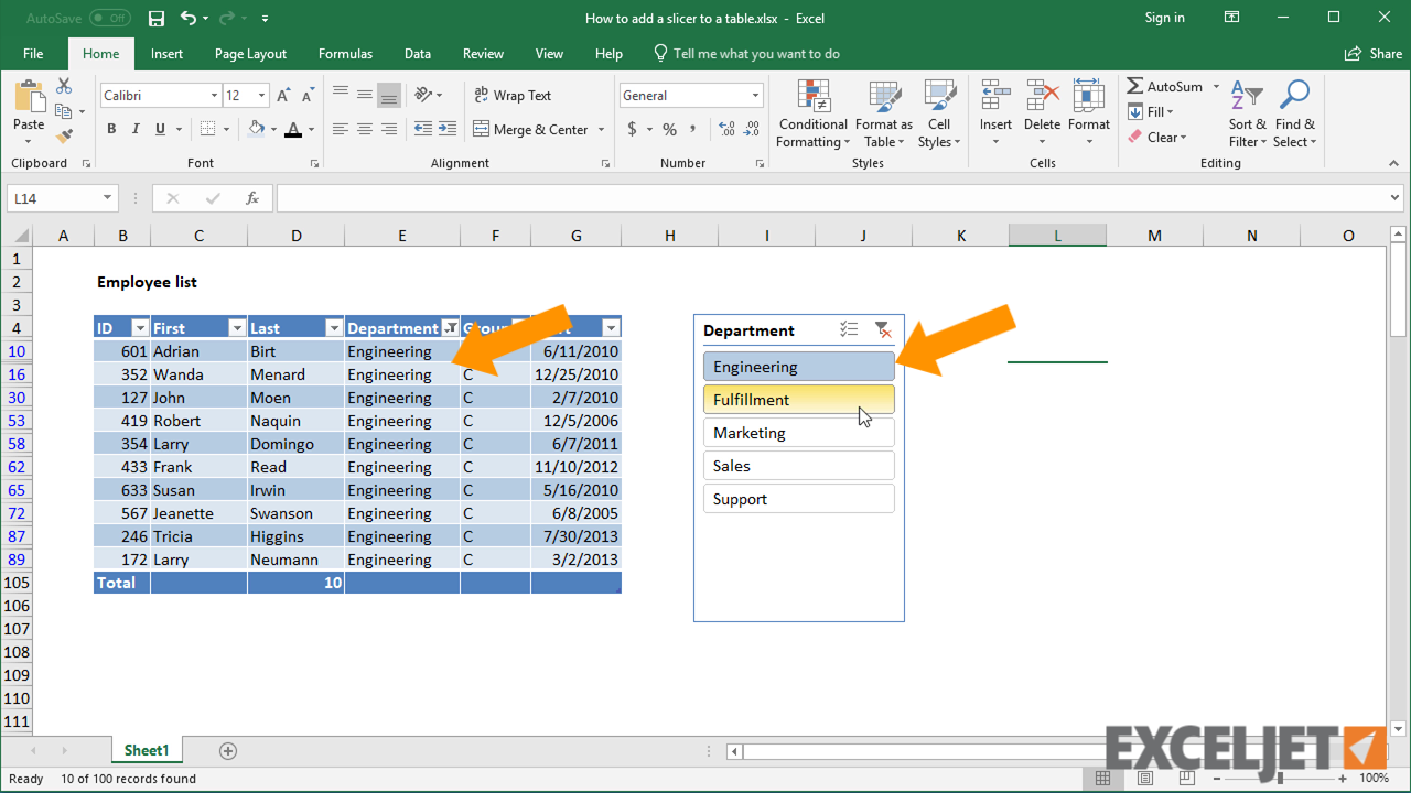 Excel tutorial: How to add a slicer to a table