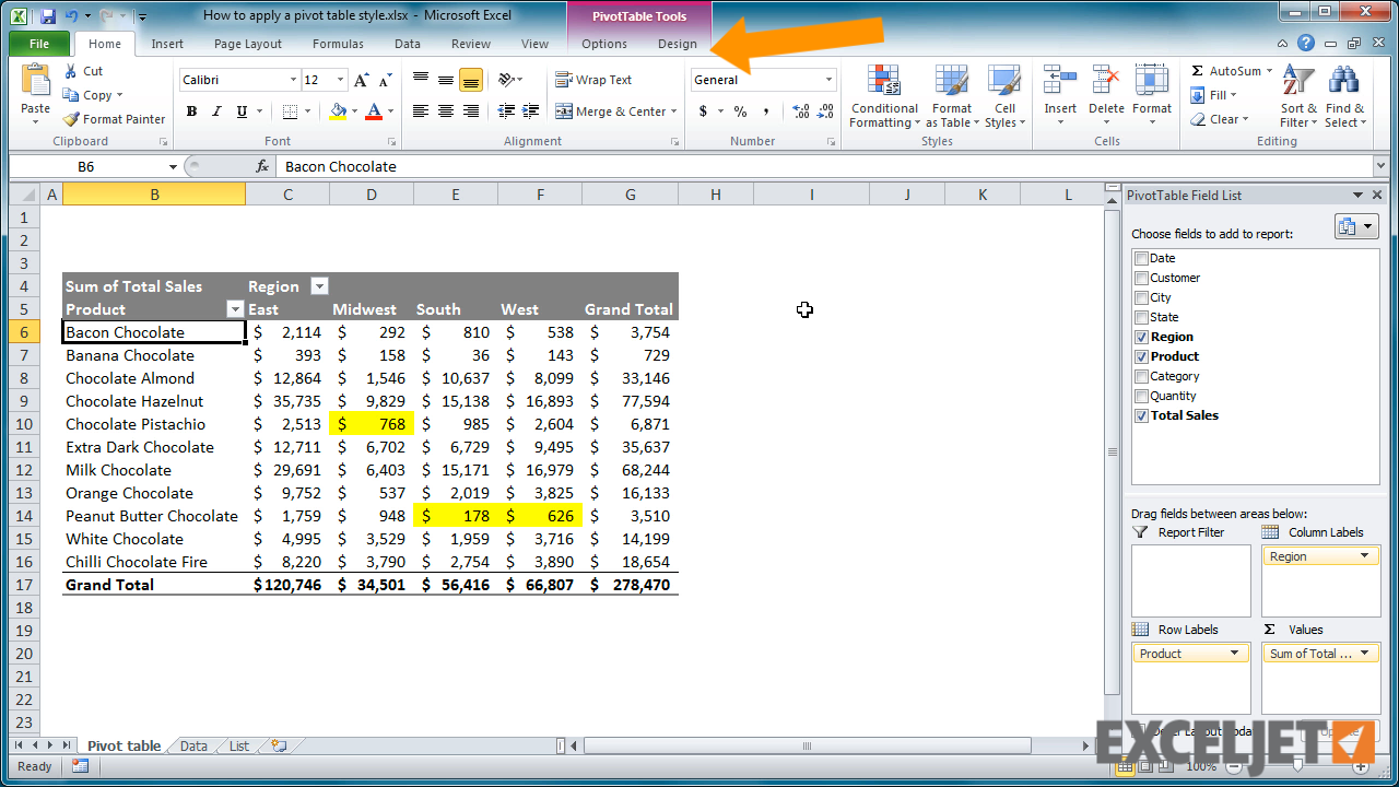 Excel tutorial: How to apply a pivot table style