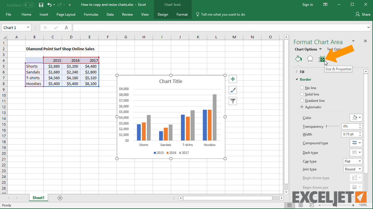 Excel tutorial: How to copy and resize charts