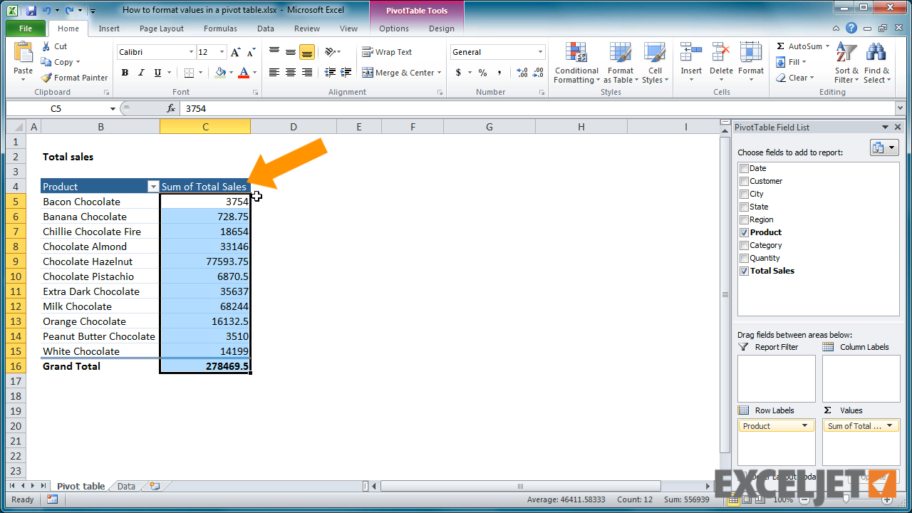 pivot a chart format a pivot Excel to format table How in tutorial: numbers